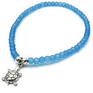 Turtle Charm Frosted Bead Anklet - Colour Choice