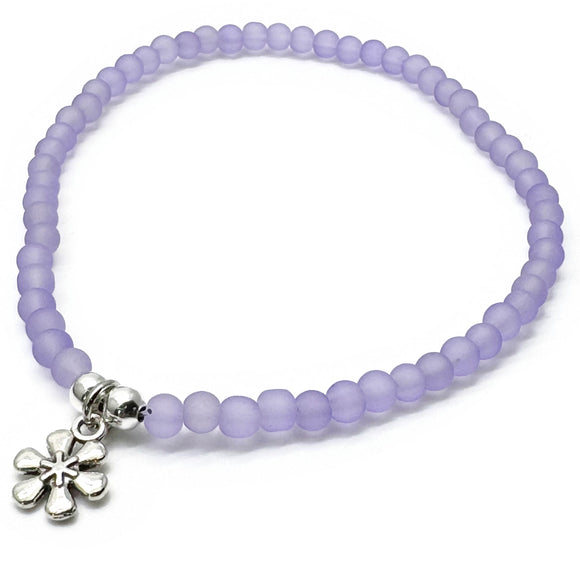 Daisy Flower Charm Frosted Bead Anklet - Colour Choice