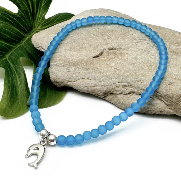 Dolphin Charm Frosted Bead Anklet - Colour Choice