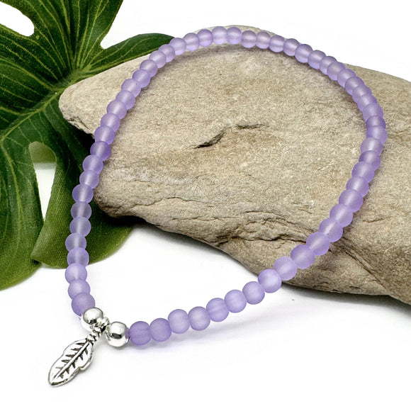 Feather Charm Frosted Bead Anklet - Colour Choice