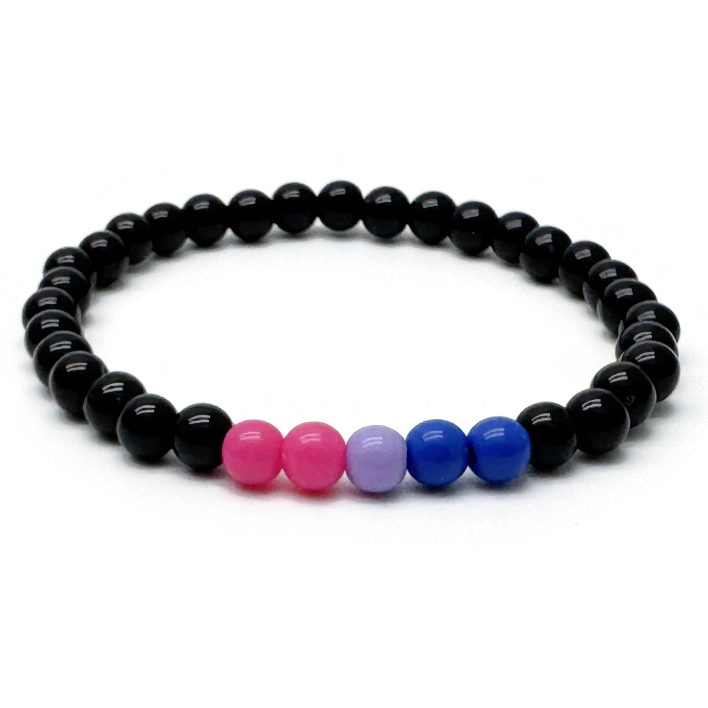 Bisexual Flag Colours and Black Acrylic Bead Bracelet