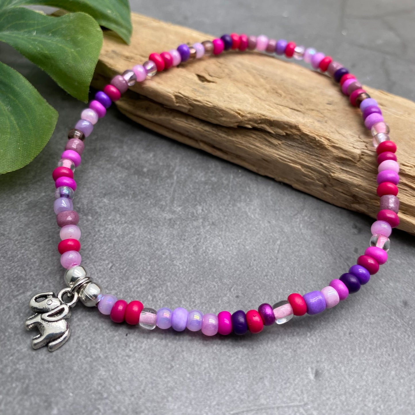 Elephant Charm Seed Bead Anklet - Colour Choice