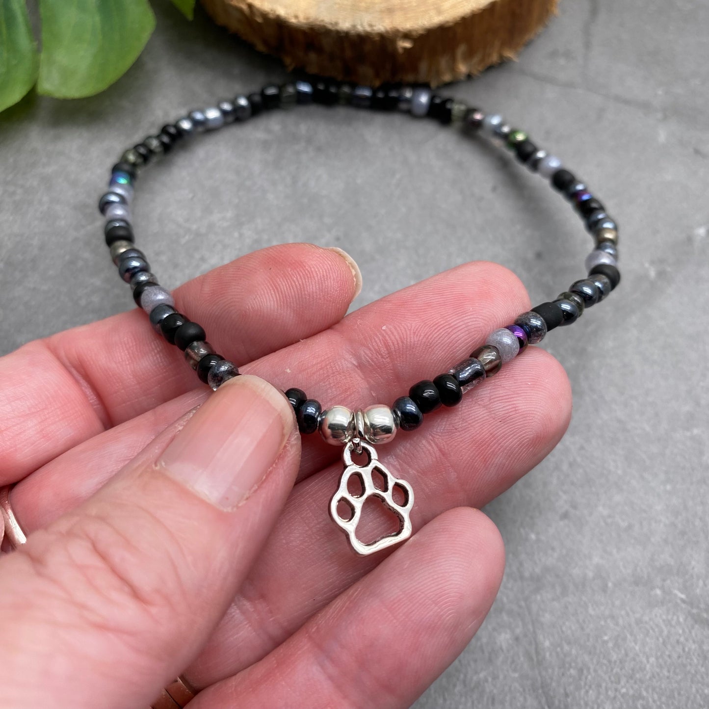Paw Print Seed Bead Anklet - Colour Choice