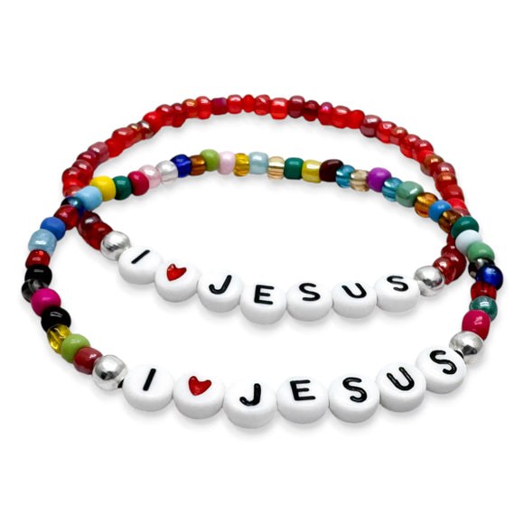 I LOVE JESUS Glass Seed Bead Bracelet