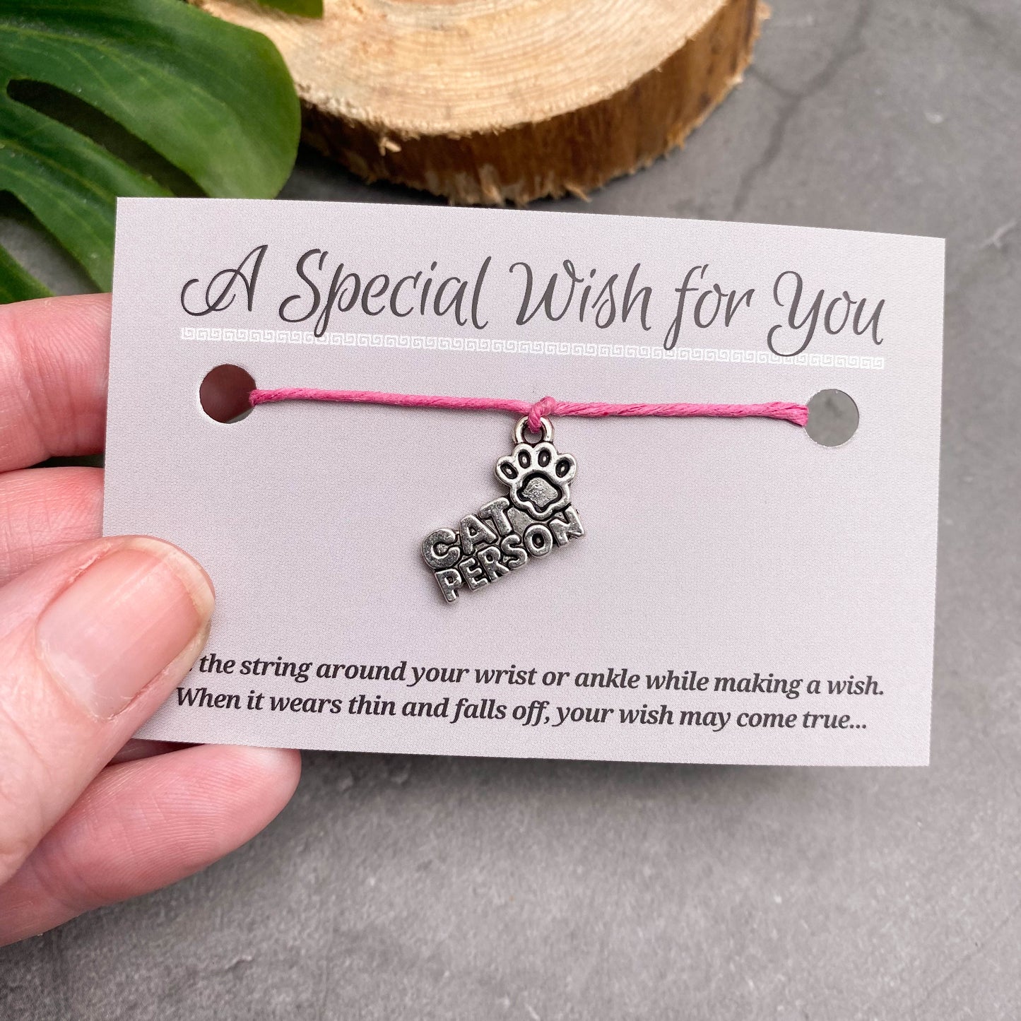 Cat Person Charm Hemp Wish Bracelet - Colour Choice