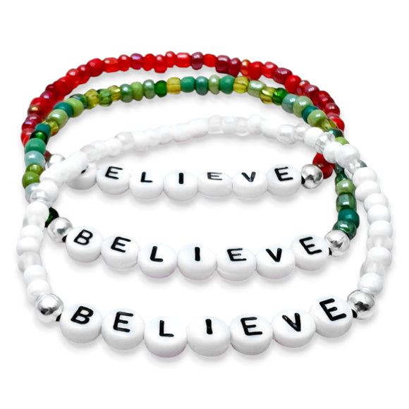 BELIEVE Glass Seed Bead Bracelet