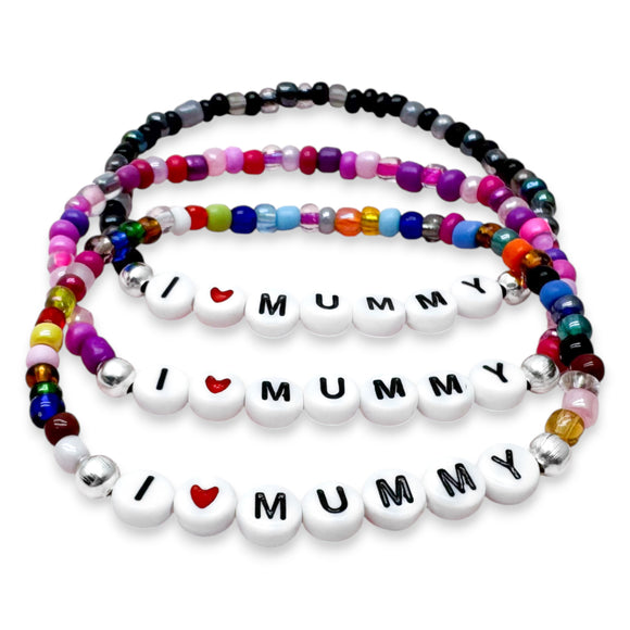 I LOVE MUMMY Glass Seed Bead Bracelet