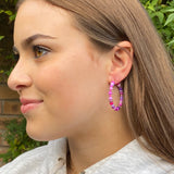 Pink and Purple Glass Seed Bead Hoops : 35mm Diameter