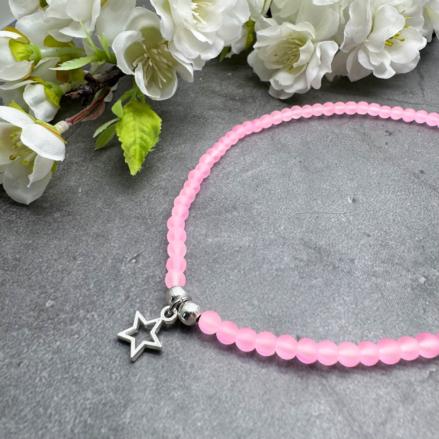 Star Charm Frosted Bead Anklet - Colour Choice
