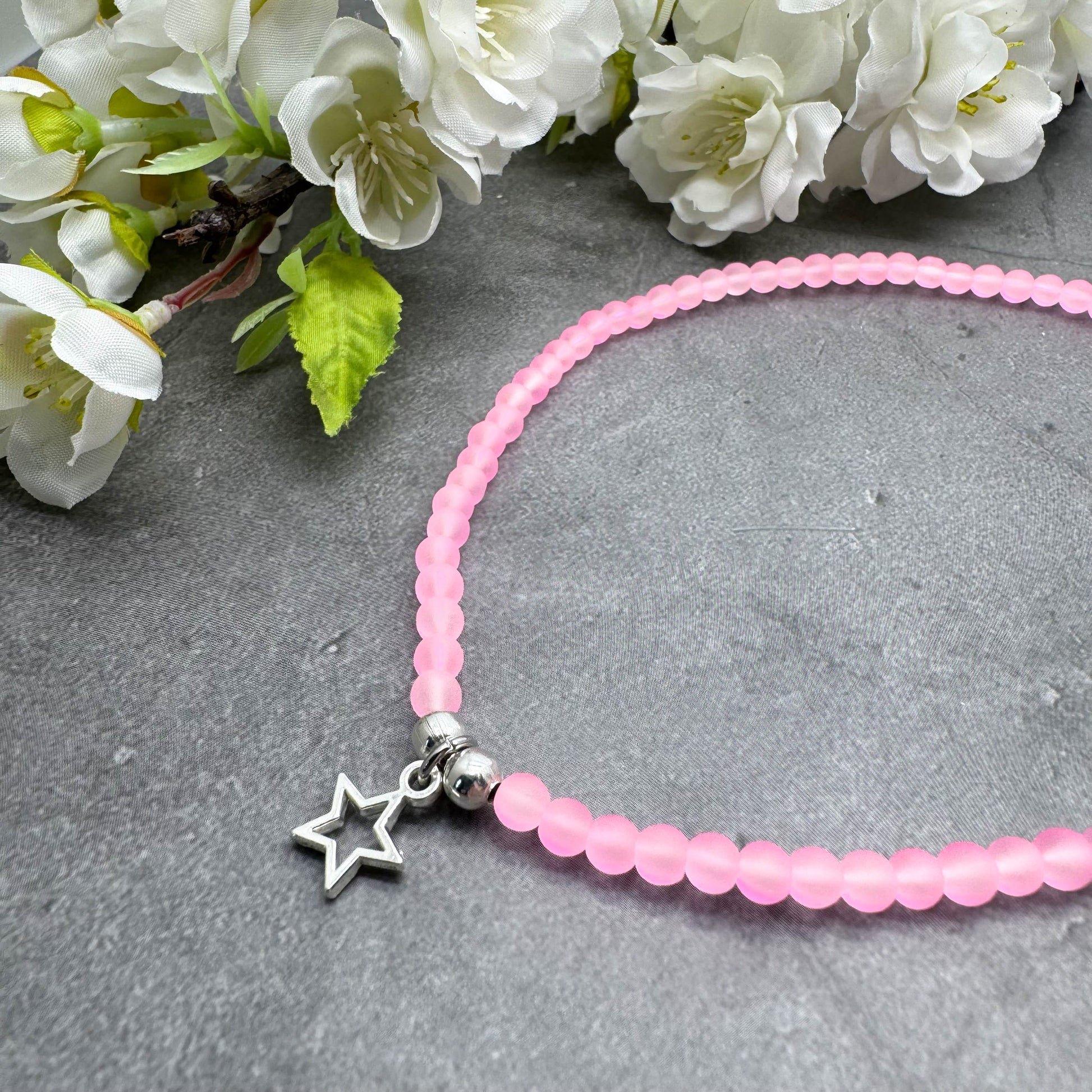 Star Charm Frosted Bead Anklet - Colour Choice