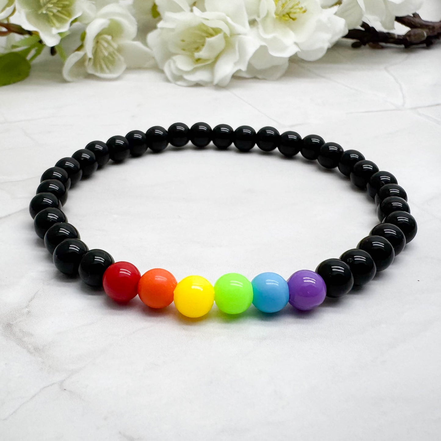 Rainbow and Black Acrylic Bead LGBT Bracelet
