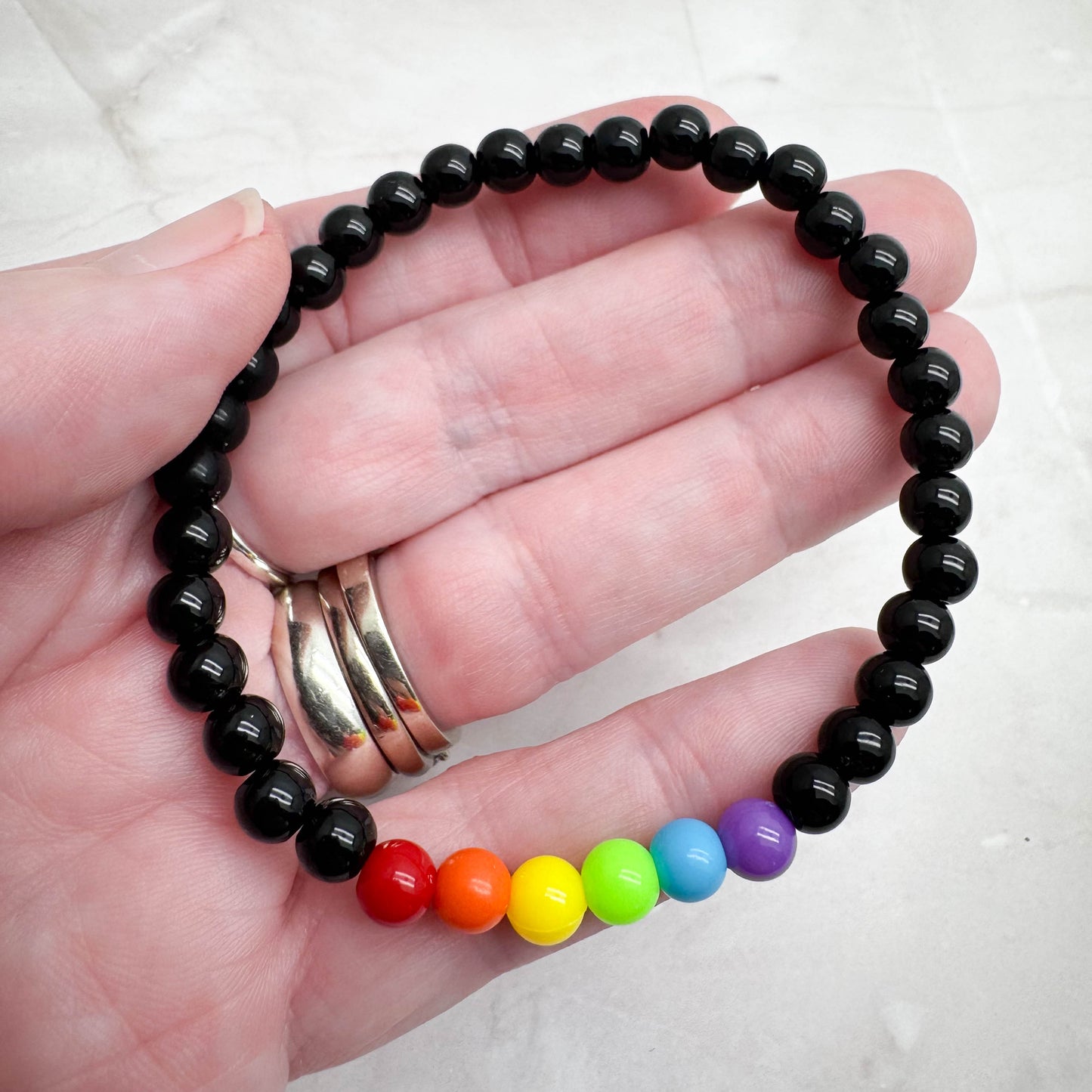 Rainbow and Black Acrylic Bead LGBT Bracelet