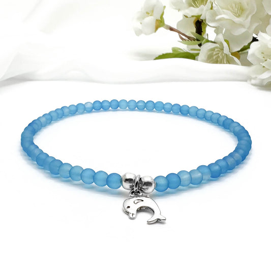 Dolphin Charm Frosted Bead Anklet - Colour Choice