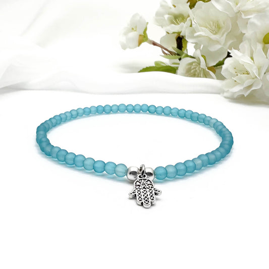 Hamsa Charm Frosted Bead Anklet - Colour Choice - Fatima's Hand