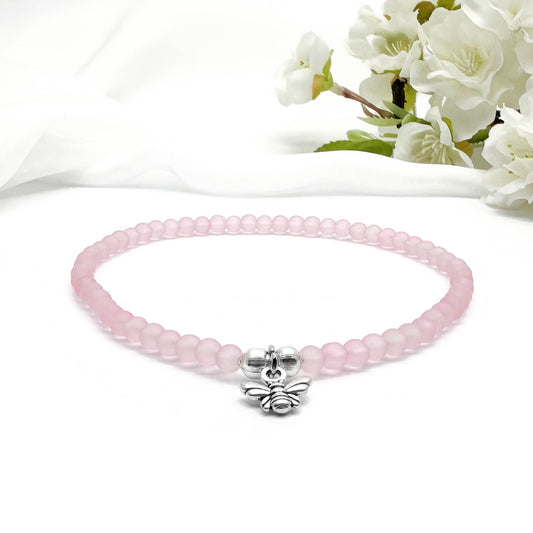 Tiny Bee Charm Frosted Bead Anklet - Colour Choice