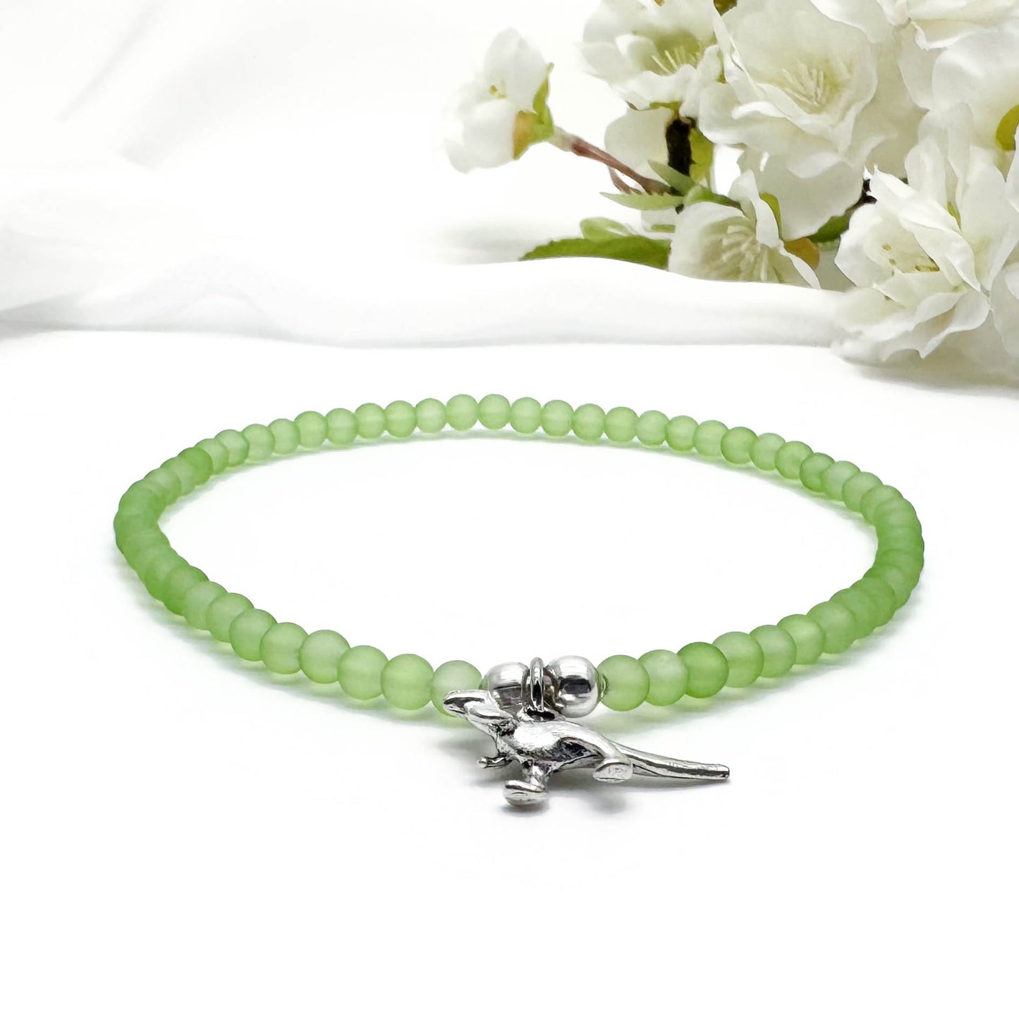 Dinosaur Charm Frosted Bead Anklet - Colour Choice