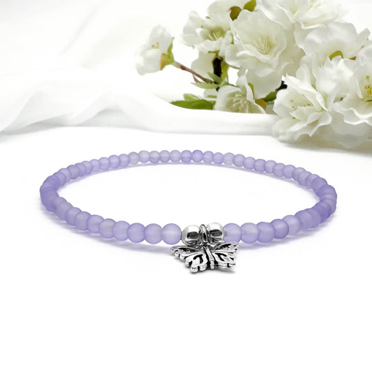 Butterfly Charm Frosted Bead Anklet - Colour Choice
