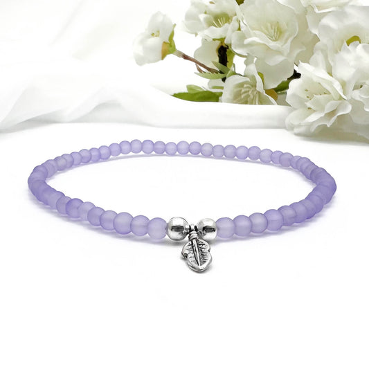 Feather Charm Frosted Bead Anklet - Colour Choice