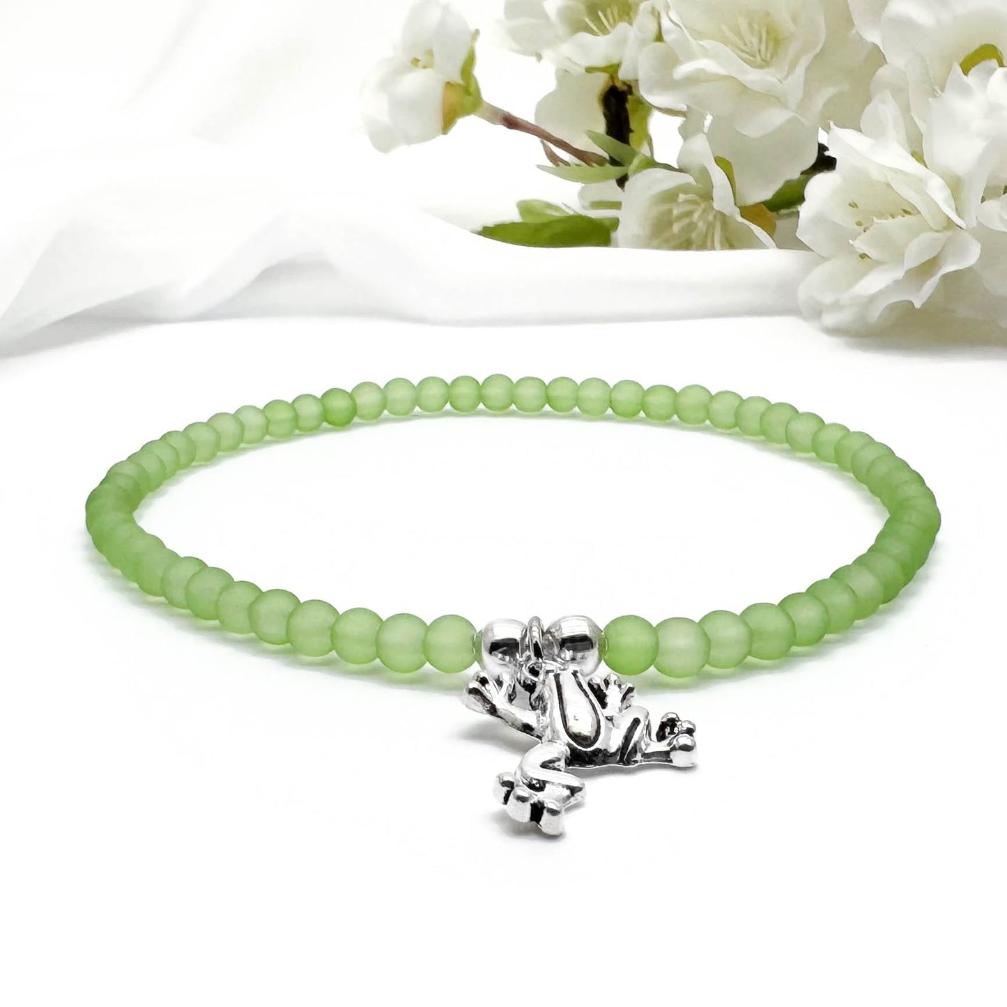 Frog Charm Frosted Bead Anklet - Colour Choice