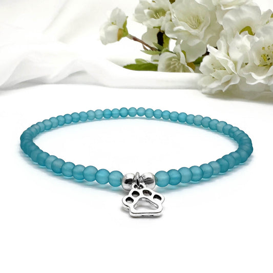 Paw Print Charm Frosted Bead Anklet - Colour Choice