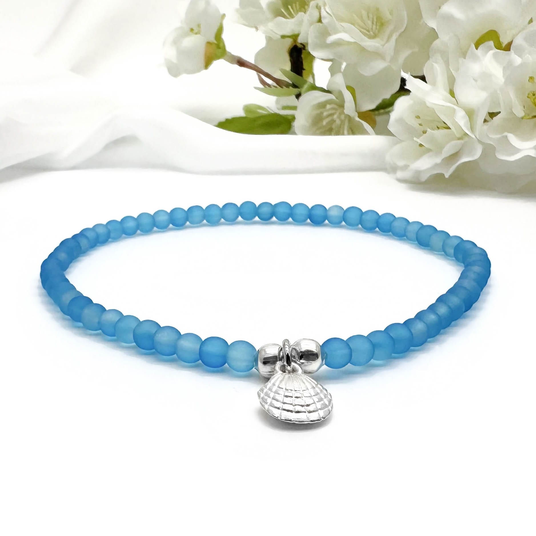 Sea Shell Charm Frosted Bead Anklet - Colour Choice