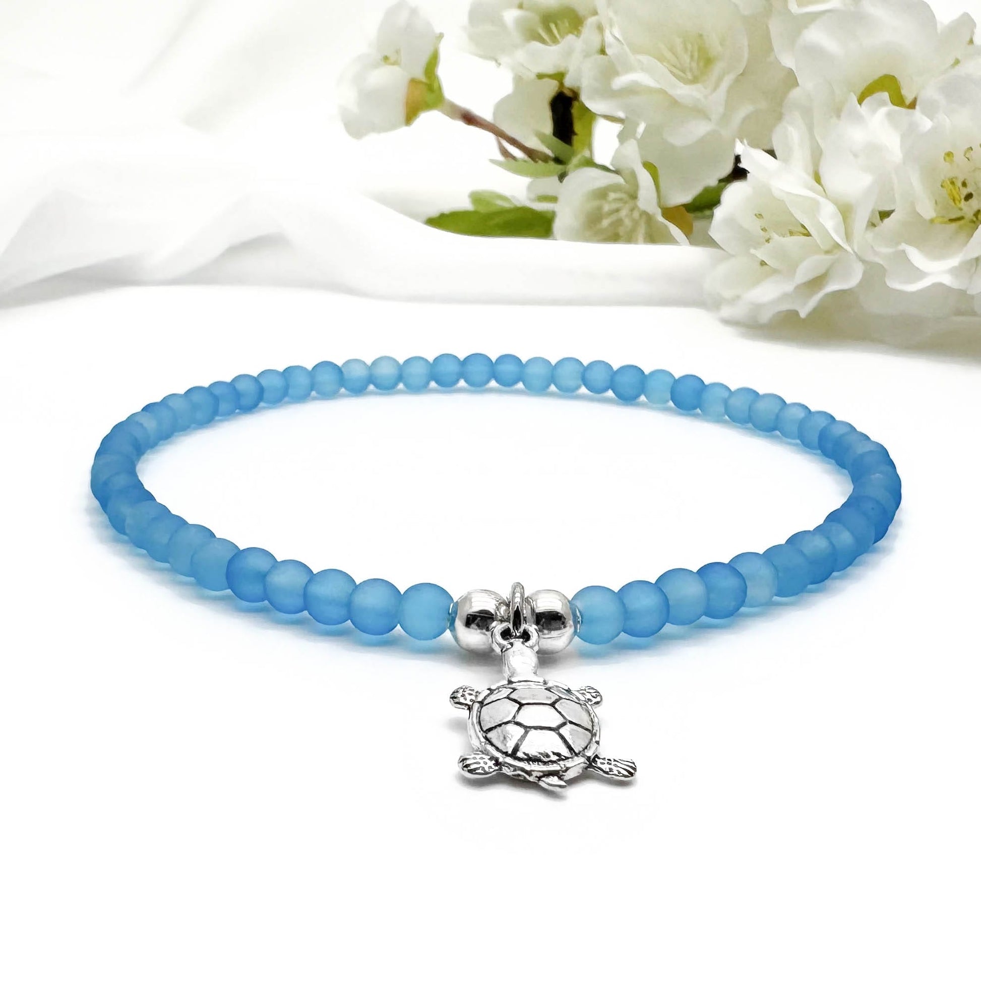 Turtle Charm Frosted Bead Anklet - Colour Choice