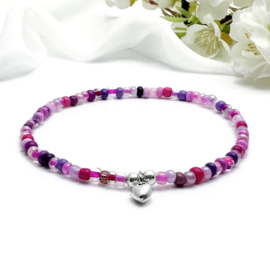 Heart Charm Seed Bead Anklet - Colour Choice