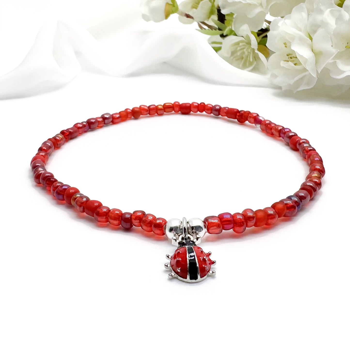 Ladybird Seed Bead Anklet - Colour Choice