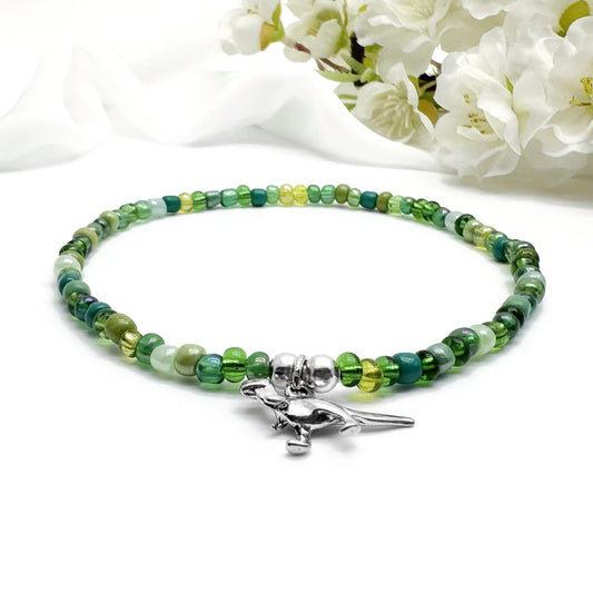 Dinosaur Charm Seed Bead Anklet - Colour Choice