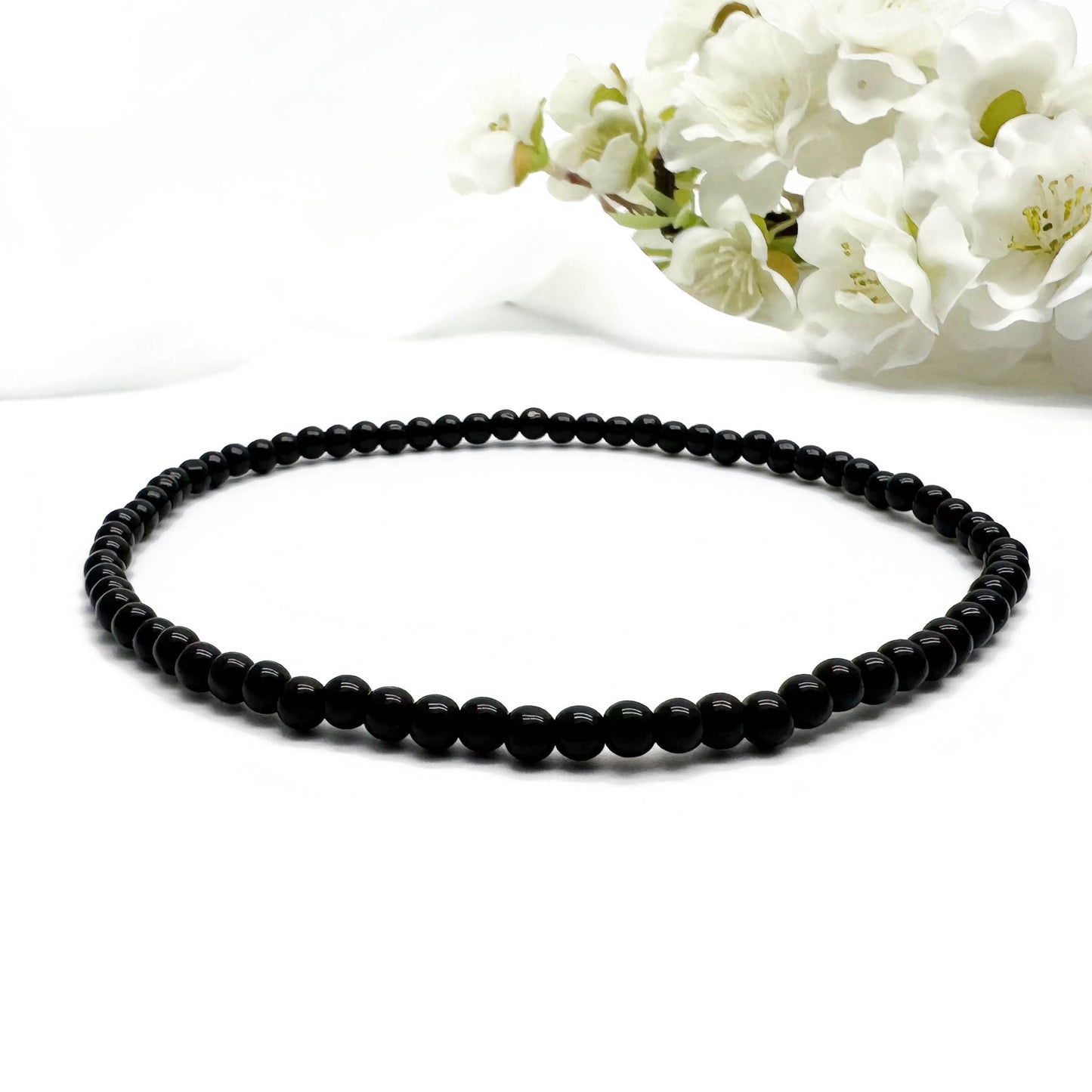 Black Glass Bead Anklet Minimalistic Plus Size