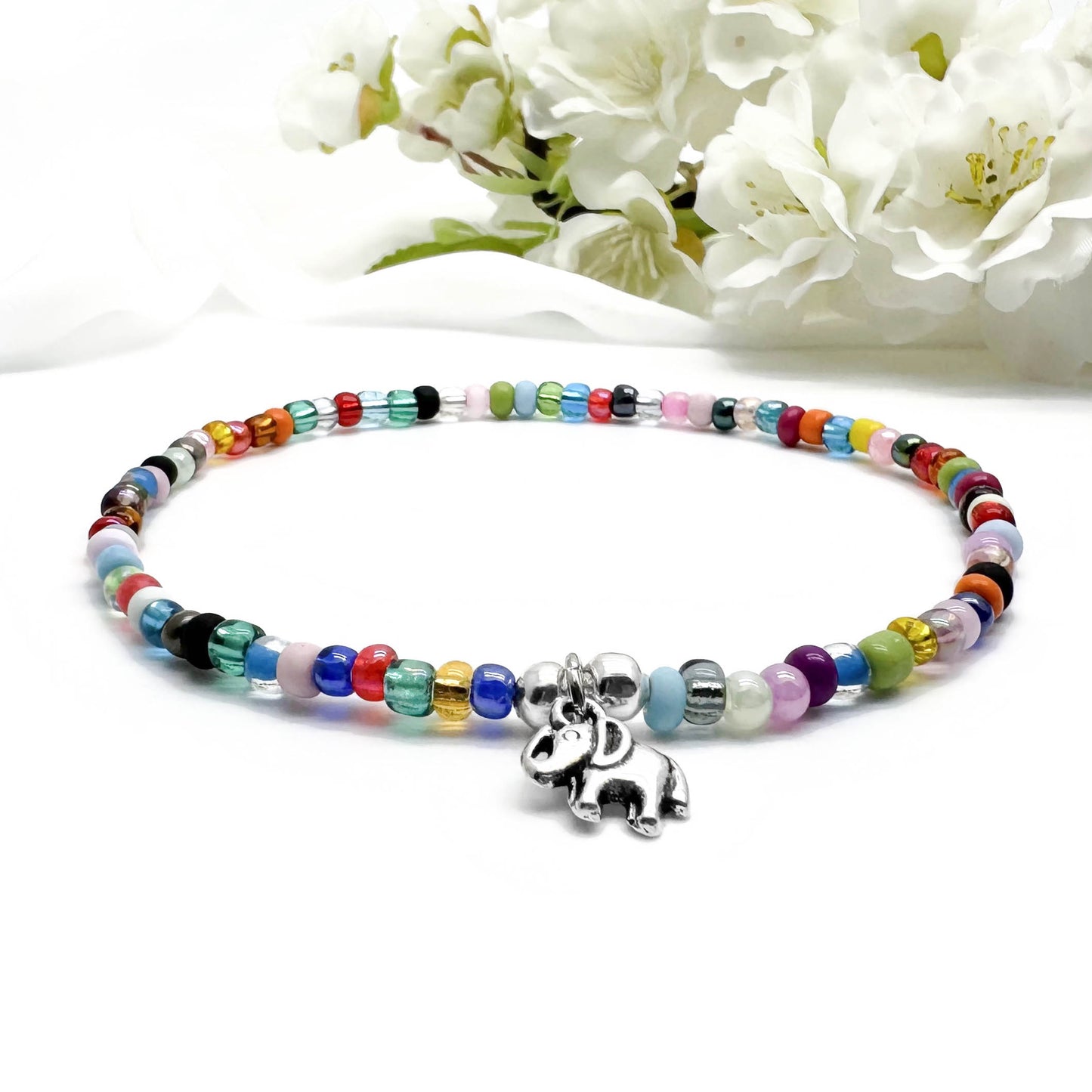 Elephant Charm Seed Bead Anklet - Colour Choice