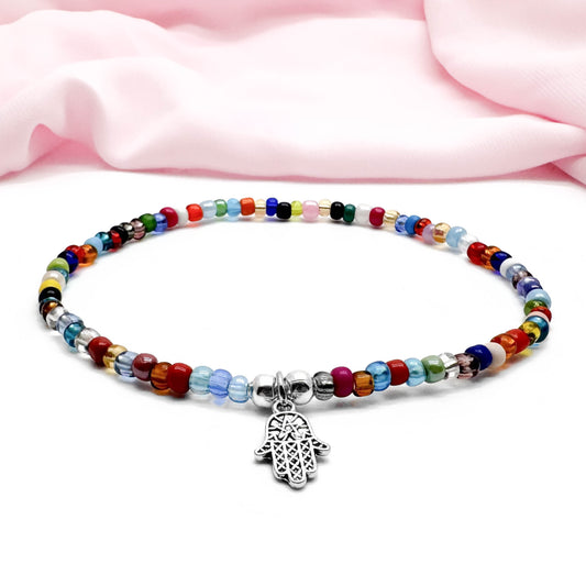 Hamsa Charm Seed Bead Anklet - Colour Choice