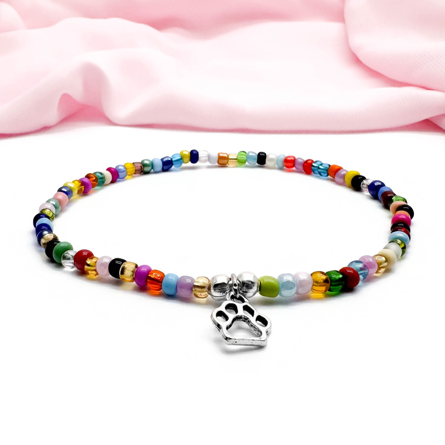 Paw Print Seed Bead Anklet - Colour Choice