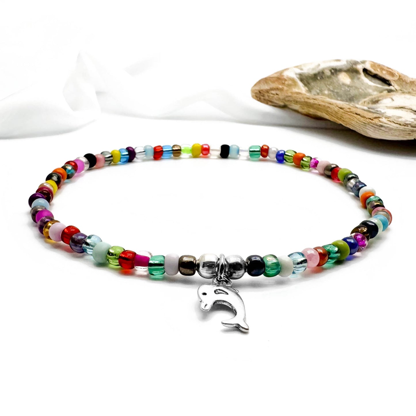 Dolphin Charm Seed Bead Anklet - Colour Choice