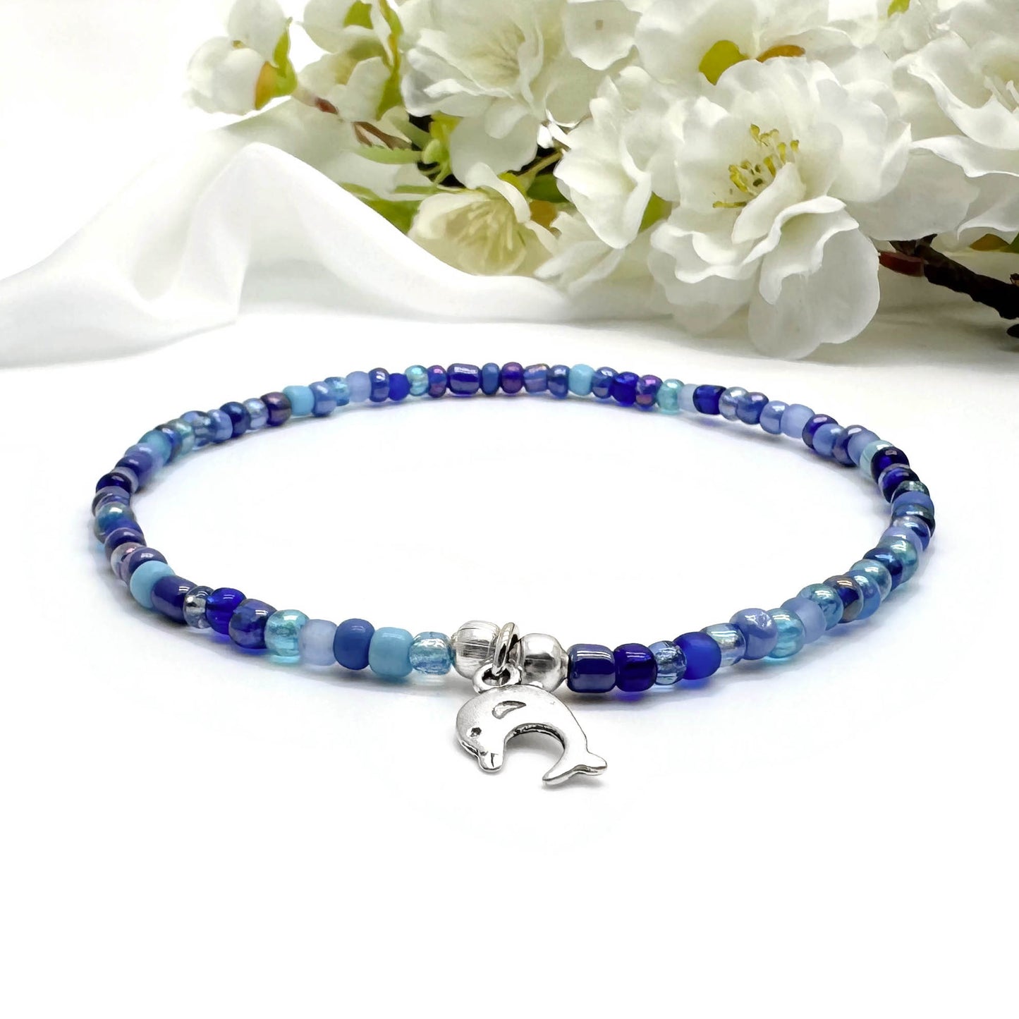 Dolphin Charm Seed Bead Anklet - Colour Choice