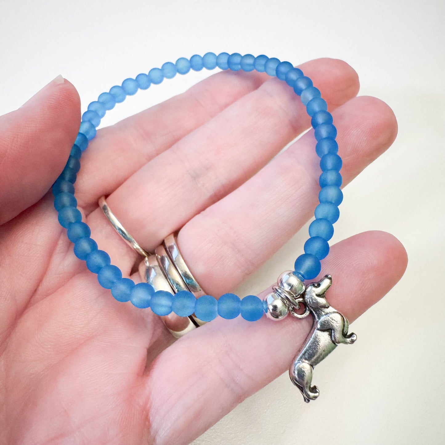 Dachshund Charm Frosted Bead Bracelet - Colour Choice