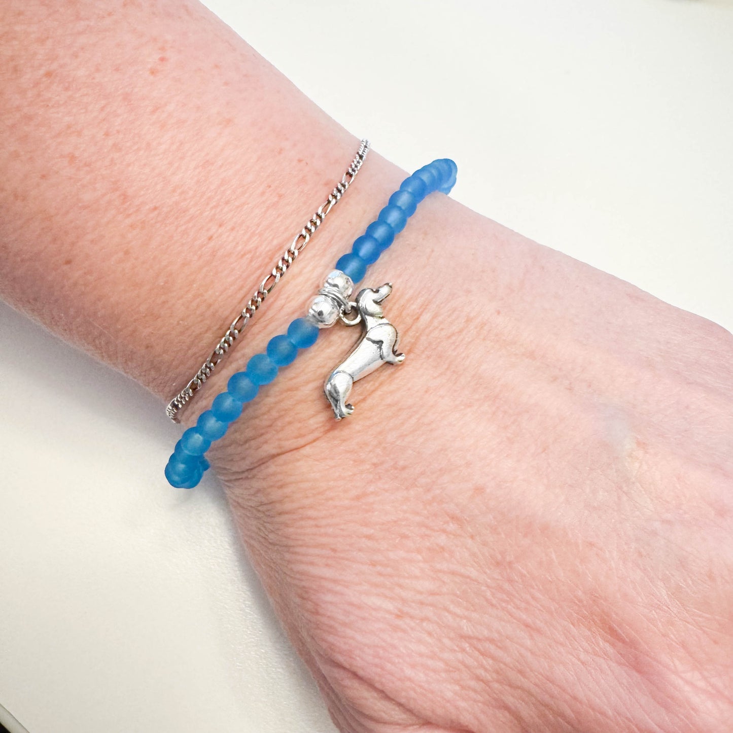Dachshund Charm Frosted Bead Bracelet - Colour Choice