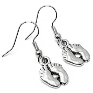 Baby Feet Earrings, Silver Plated Charms Nickel Free Hooks