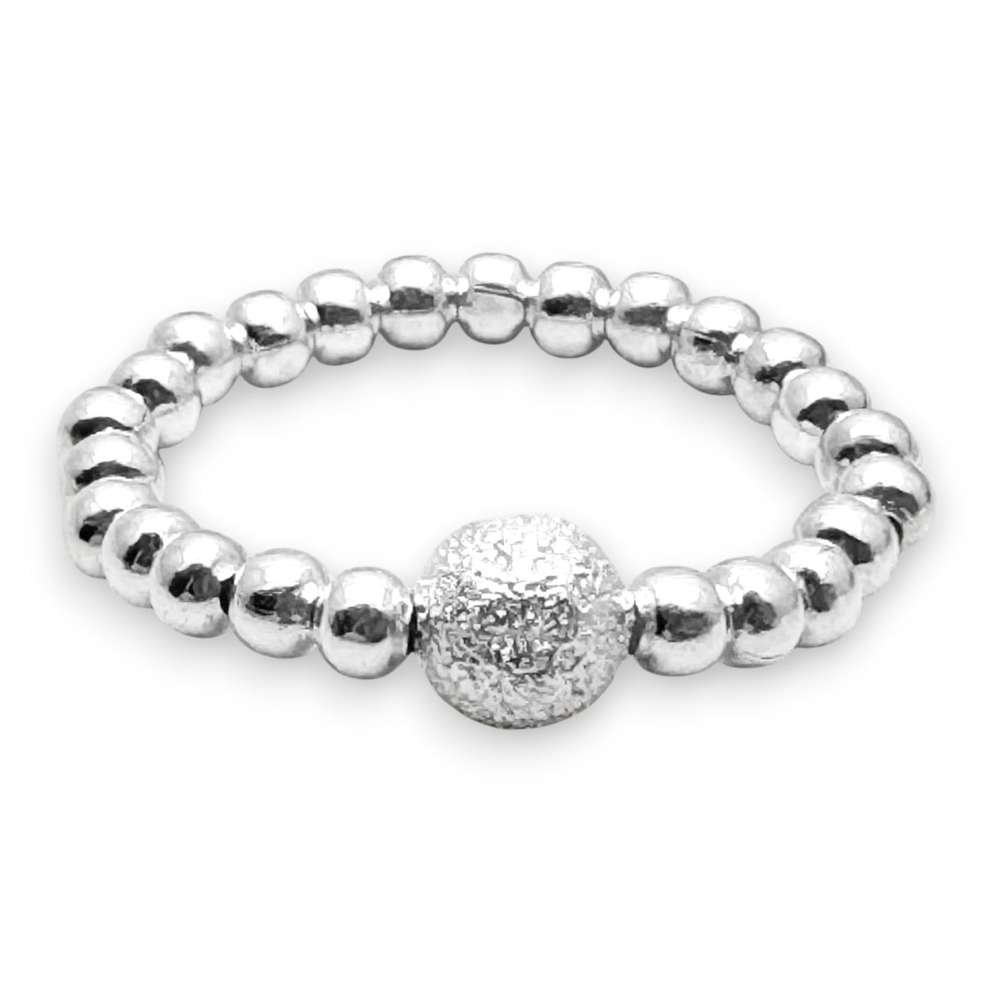 Stardust Charm Stretch Ring with Silver Plated Beads