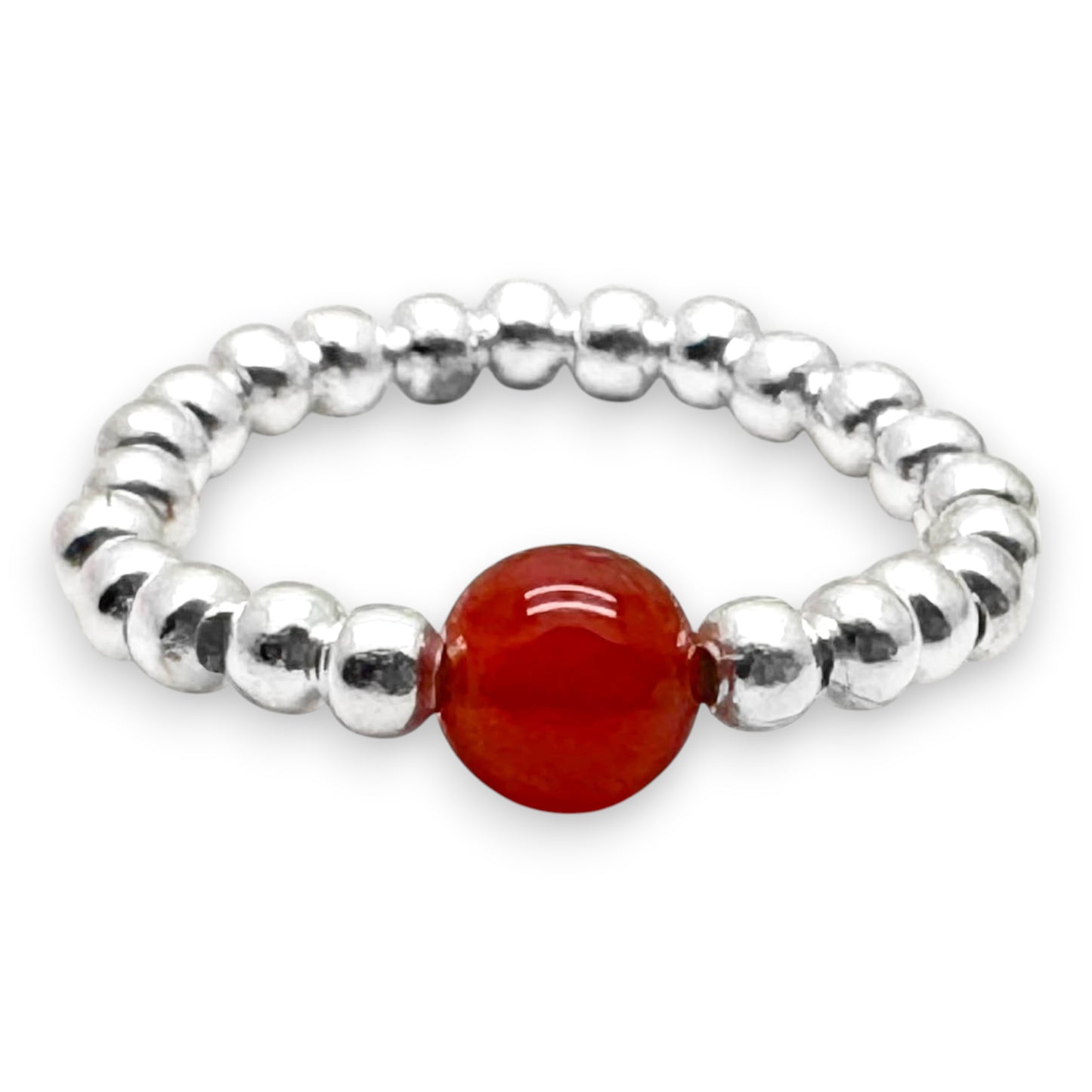 Carnelian Stretch Ring with Silver Plated Beads