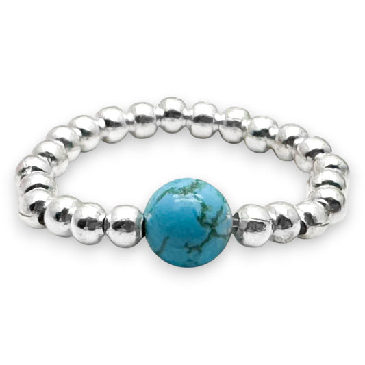 Turquoise Stretch Ring with Silver Plated Beads