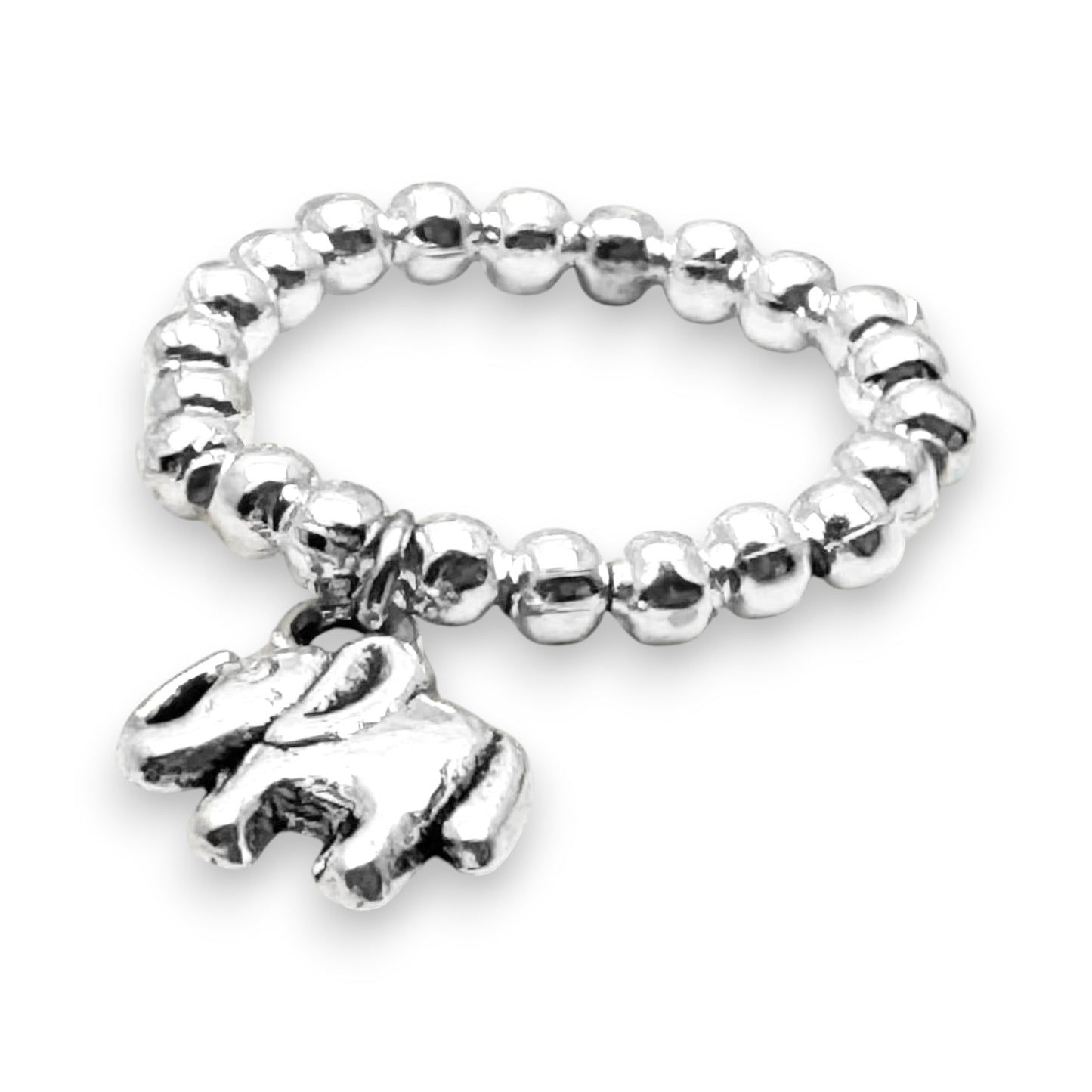 Elephant Charm Stretch Ring with Silver Plated Beads