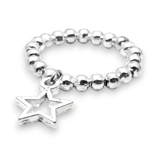 Star Charm Stretch Ring with Silver Plated Beads