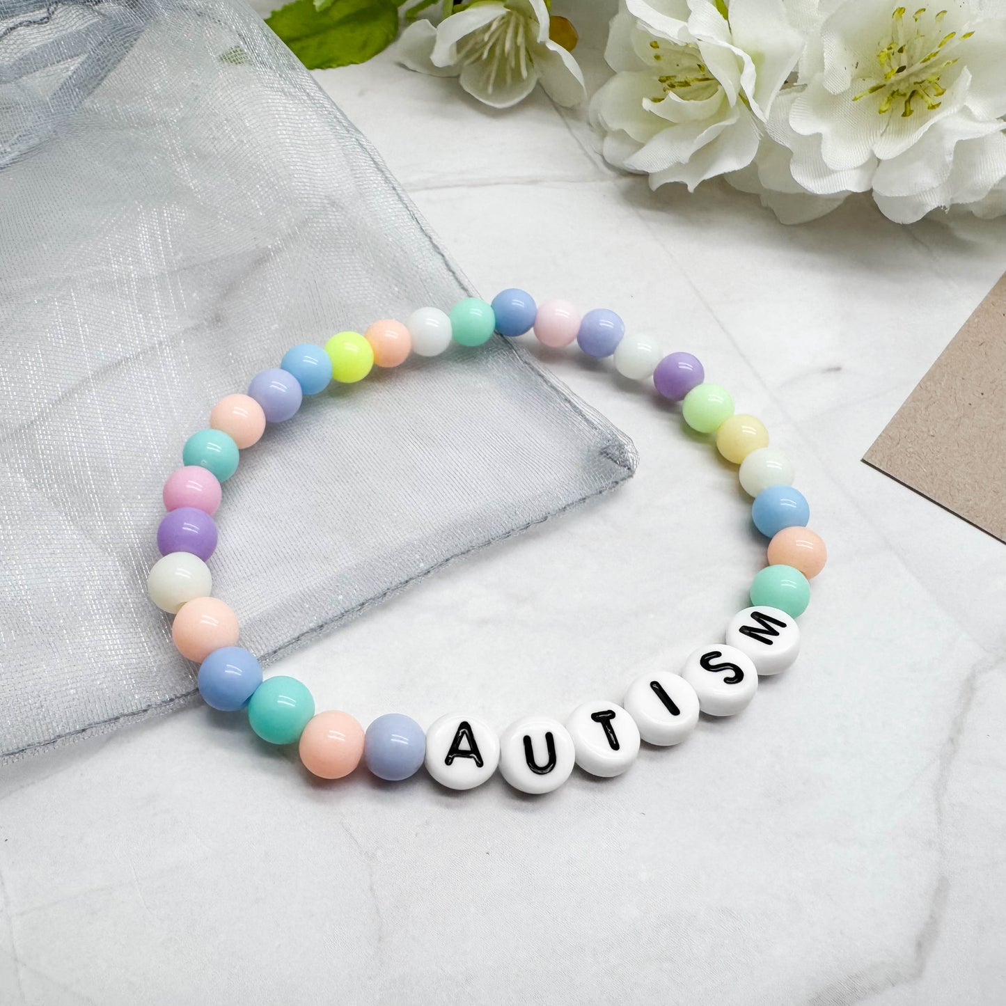 AUTISM Medical Alert Bracelet - Acrylic Letter Beads
