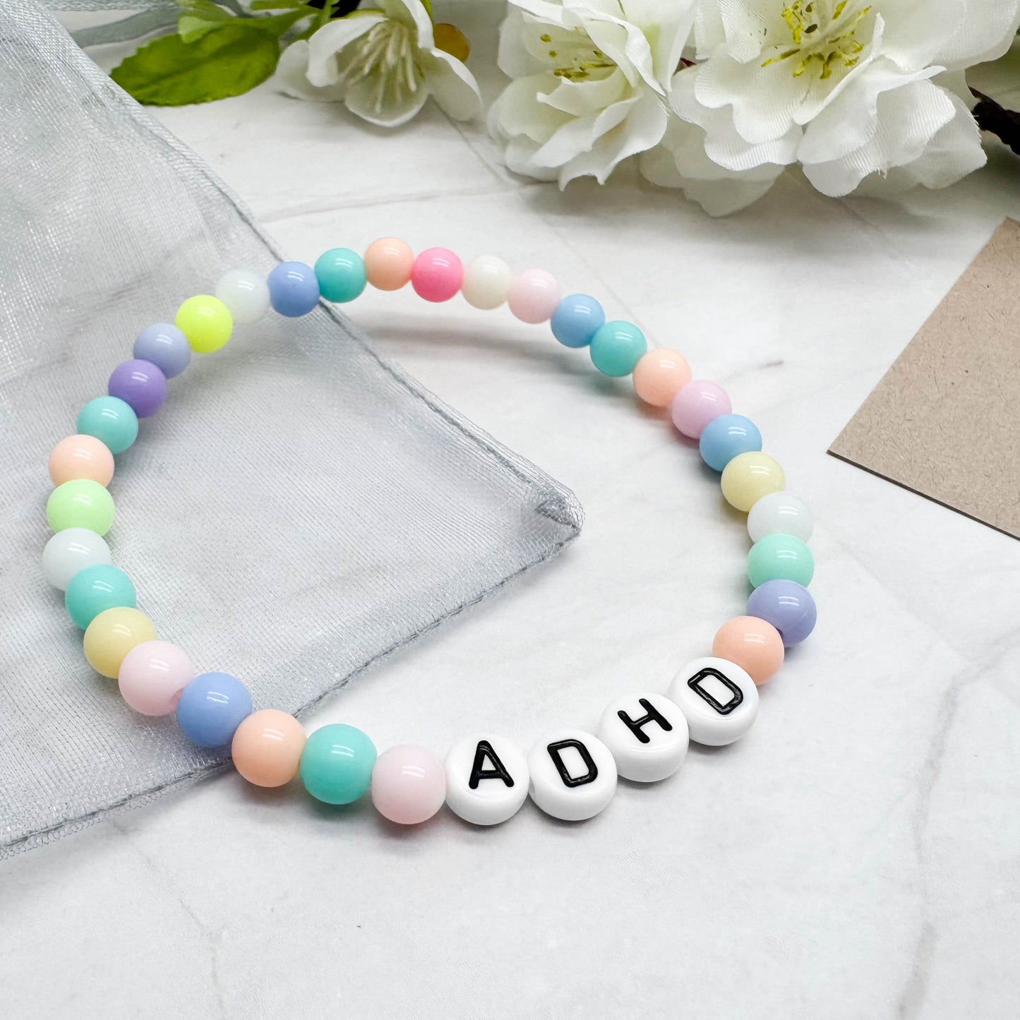 ADHD Medical Alert Bracelet - Acrylic Letter Beads