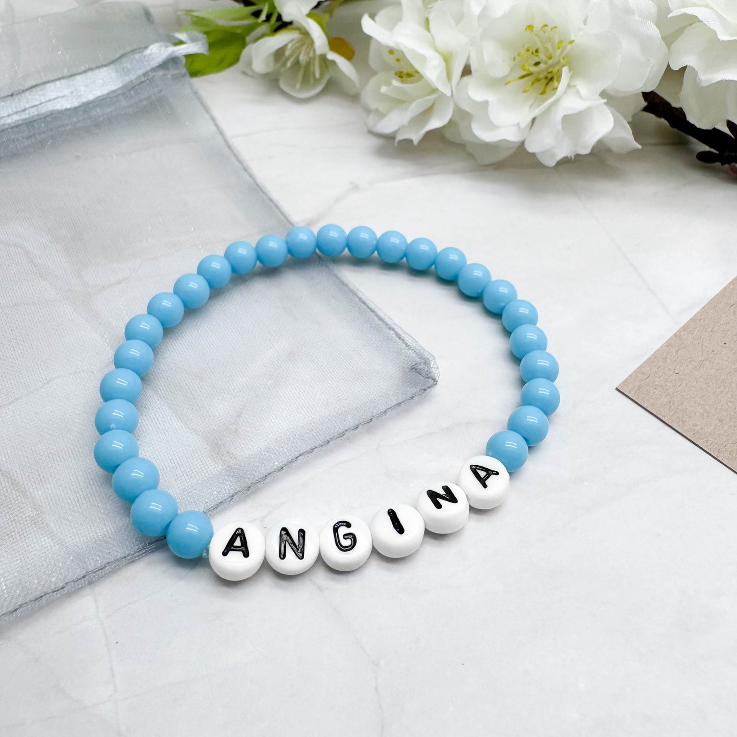 ANGINA Medical Alert Bracelet - Acrylic Letter Beads