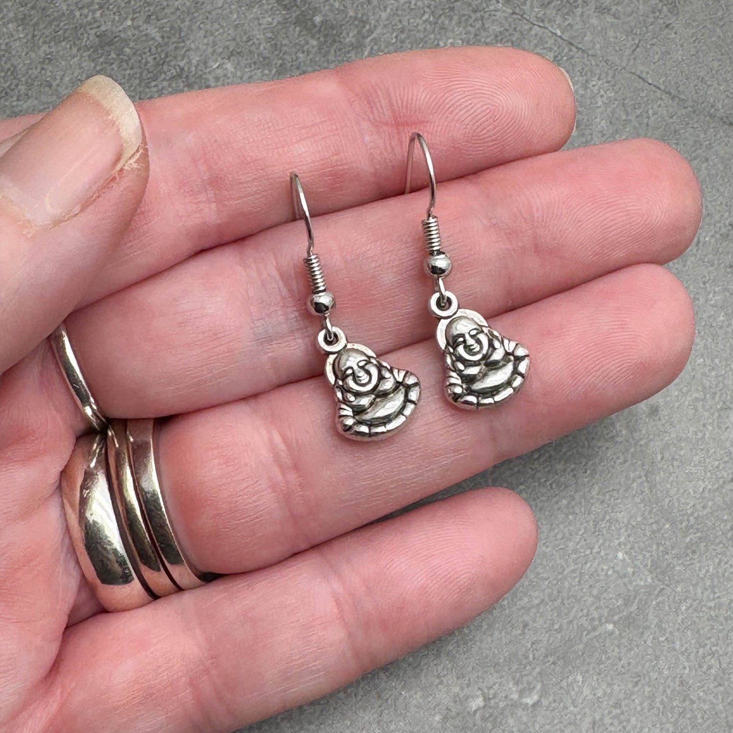 Buddha Silver Plated Charm Earrings