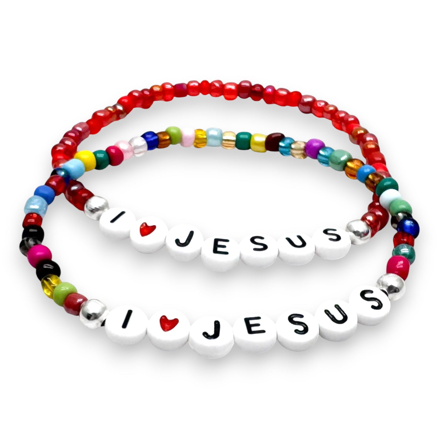 I LOVE JESUS Christian Bracelet - Glass Seed Beads