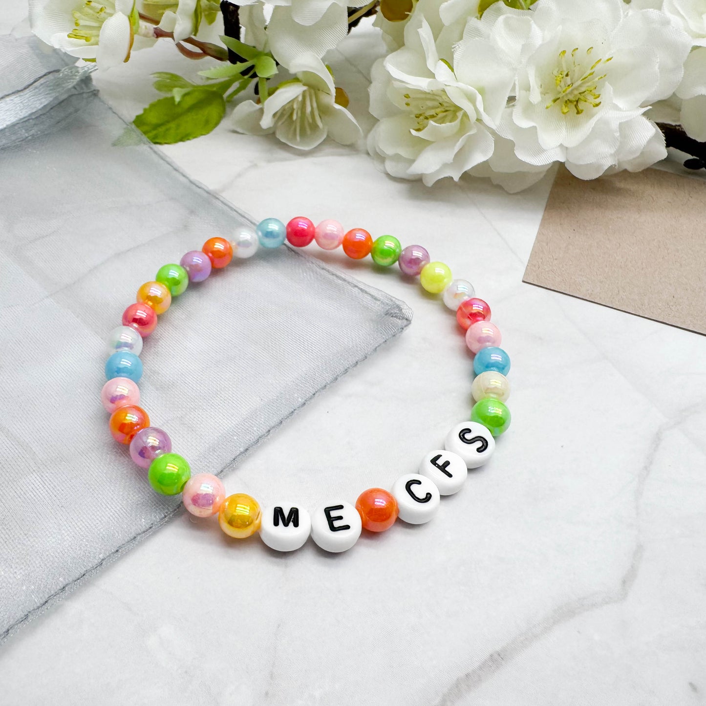 ME CFS Medical Alert Bracelet - Acrylic Letter Beads
