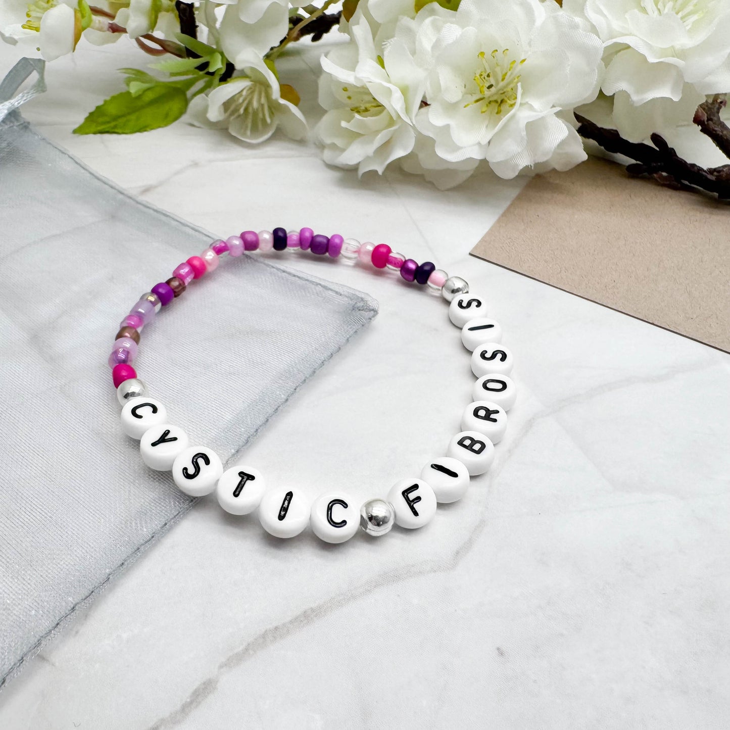 CYSTIC FIBROSIS Medical Alert Bracelet - Glass Seed Beads